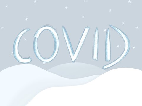 Tekst covid w zimowej scenerii, napis ze śniegiem w tle