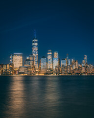 View of the Lower Manhattan skyline at night from Jersey City, New Jersey