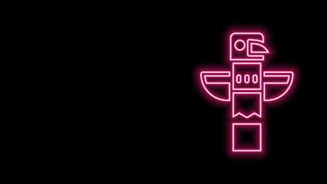 Glowing neon line Canadian totem pole icon isolated on black background. 4K Video motion graphic animation