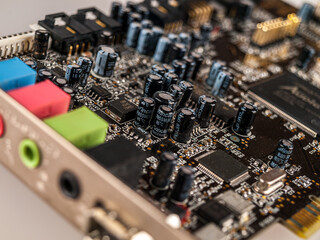professional computer device external sound card for playback and recording, mixer, audio inputs...