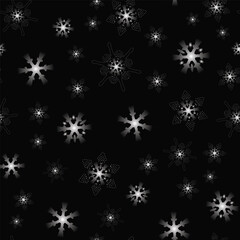 Fototapeta na wymiar seamless pattern silver snowflakes on black background, Winter background
