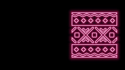 Glowing neon line Ukrainian ethnic pattern for embroidery icon isolated on black background. Traditional folk art knitted embroidery pattern. 4K Video motion graphic animation