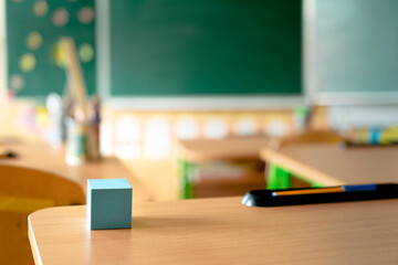 School. Geometry class. Geometric figure on the desk. Education concept.