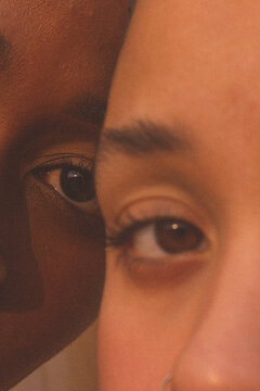 Close up of two Black models face to face