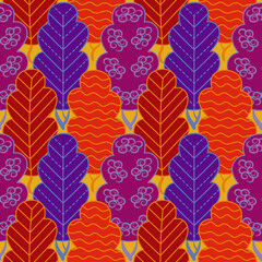 Autumn seamless pattern with simple stylized graphic trees. Repeating modern decorative background. 