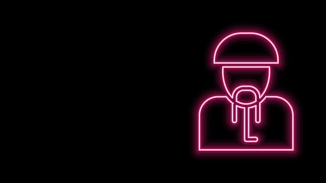 Glowing neon line Ukrainian cossack icon isolated on black background. 4K Video motion graphic animation