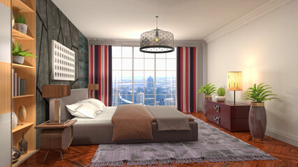 Bedroom interior. Bed. 3d illustration