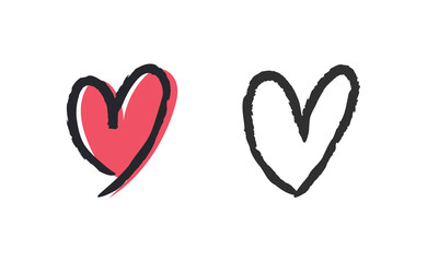 Hand drawn hearts, love icon symbols. Heart doodles. Hand drawn valentine's day design.