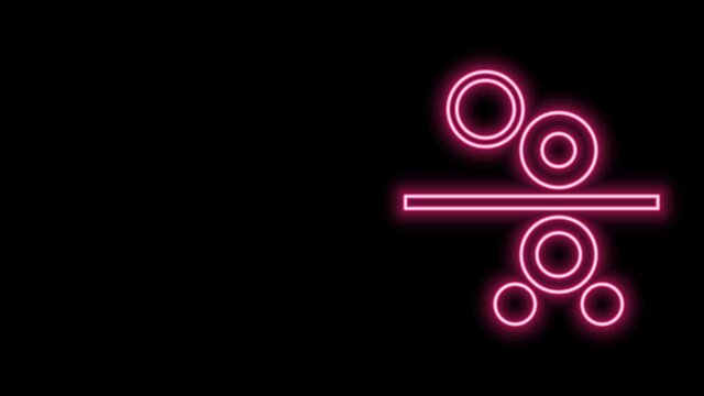 Glowing neon line Paper roll of a printing press icon isolated on black background. 4K Video motion graphic animation