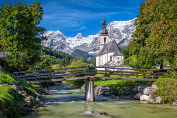 Fototapeta na wymiar Church of Ramsau near Berchtesgaden, Bavaria, Germany