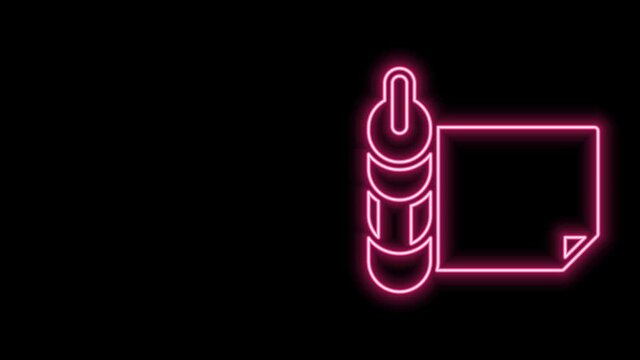 Glowing neon line Roll of paper icon isolated on black background. 4K Video motion graphic animation