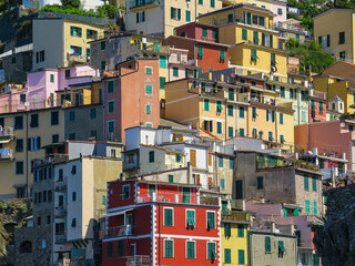 Fototapeta na wymiar Close-up of Riomaggiore's colorful houses, Cinque Terre, Italy