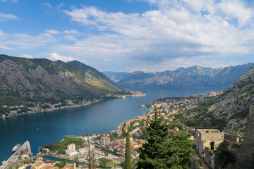 Fototapeta na wymiar Panoramic view of Kotor's bay and old town, Montenegro
