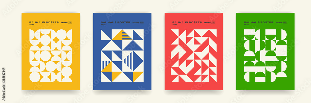 Poster bauhaus geometric pattern background, vector abstract cover templates. cool minimal modern or retro 
