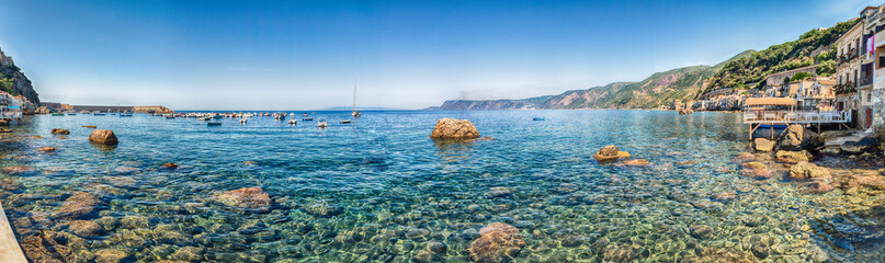 Beautiful seascape in the village of Scilla, Calabria, Italy - obrazy, fototapety, plakaty
