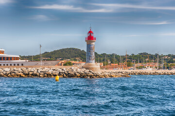 Iconic lighthouse in the harbor of Saint-Tropez, Cote d'Azur, France
