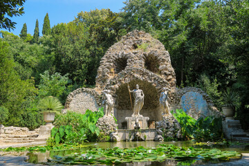 Statues spouting water in the beautiful garden of Trsteno arboretum in Croatia © jonas