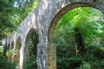 An ancient aqueduc crossing the beautiful garden of Trsteno arboretum