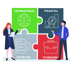Flat design with people. IFRS - International Financial Reporting Standards, medical concept. Vector illustration for website banner, marketing materials, business presentation, online advertising