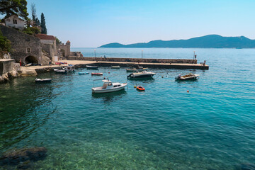 Fototapeta na wymiar Small harbor of Trsteno on the damatian coast near Dubrovnik, Croatia