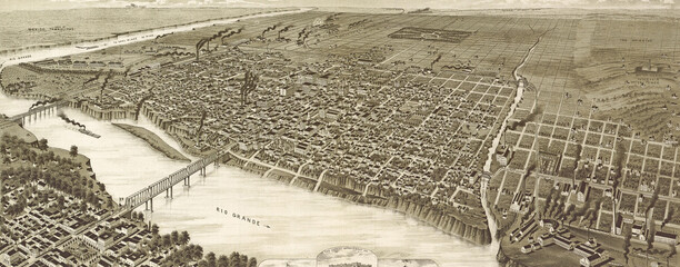 Perspective map of the city of Laredo, Texas, the Gateway to and