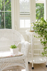 ガーデンルームの椅子とグリーンの植物