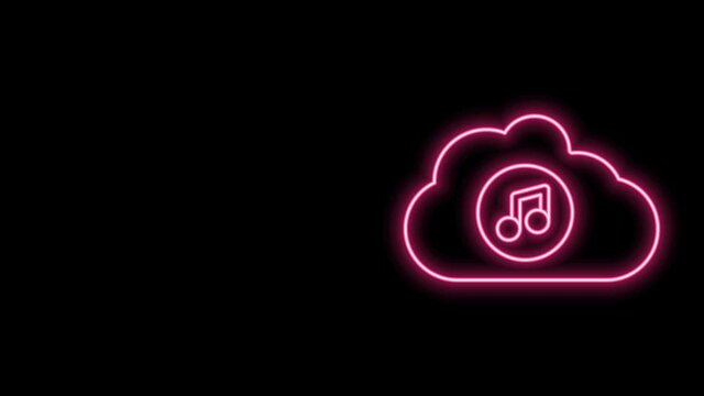 Glowing neon line Music streaming service icon isolated on black background. Sound cloud computing, online media streaming, song, audio wave. 4K Video motion graphic animation