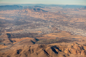 aerial view from airplane over reno nevada