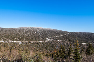 Winter scene of the eastern townships and the Mount Saint-Joseph view from the belvedere of the Mont Mégantic in Québec