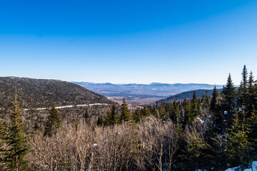 Winter scene of the eastern townships and the Mount Saint-Joseph view from the belvedere of the Mont Mégantic in Québec