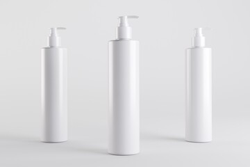 White Cosmetic Dispenser Shampoo Bottles Mockup 3D Illustration