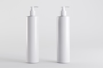 White Cosmetic Dispenser Shampoo Bottles Mockup 3D Illustration