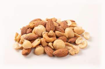 Mixed nuts isolated on white background.