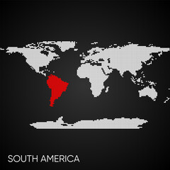 Dotted world map with marked south america