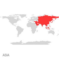 Dotted world map with marked asia