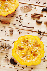 Traditional Thanksgiving homemade pumpkin pie ingredients