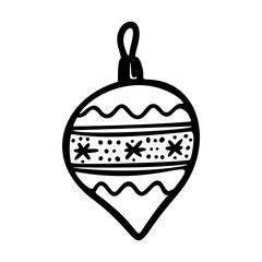 Christmas toy outline hand drawn logo element. Christmas toys hand drawn icon. Modern simple style. Vector illustration isolated on white background.