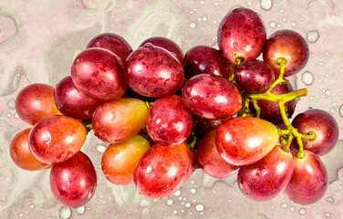 Close up de cacho de uvas e gotas de água