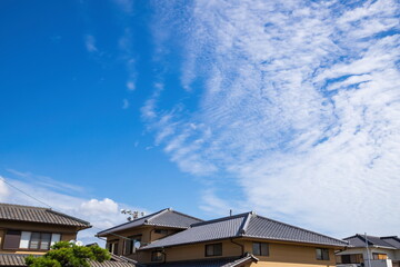 Blue sky and clouds on Takamatsu city residential area , Kagawa, Shikoku, Japan