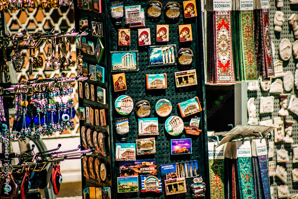 Wall mural Closeup of decorative item sold in a souvenir shop for tourist in the downtown
