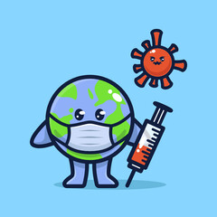 Earth fighting virus corona design illustration