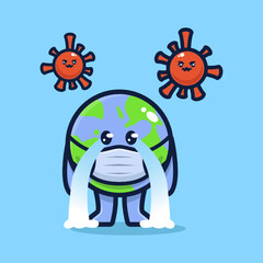 Earth fighting virus corona design illustration