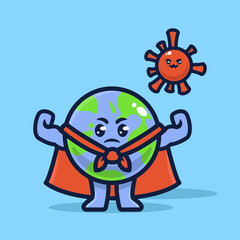 Earth fighting virus corona design illustration