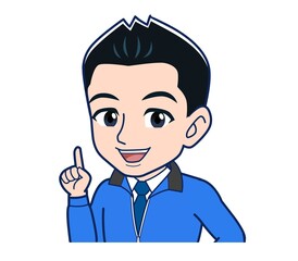 Male clerk in a blue outerwear