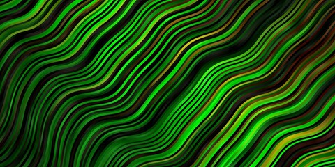 Dark Green vector background with curves.