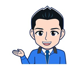 Male clerk in a blue outerwear