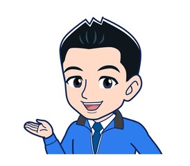 Male clerk in a blue outerwear