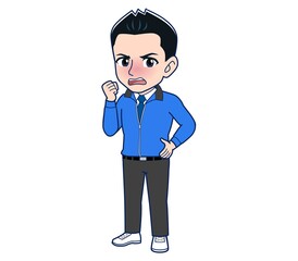 Male clerk in a blue outerwear