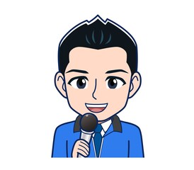 Male clerk in a blue outerwear