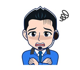 Male clerk in a blue outerwear